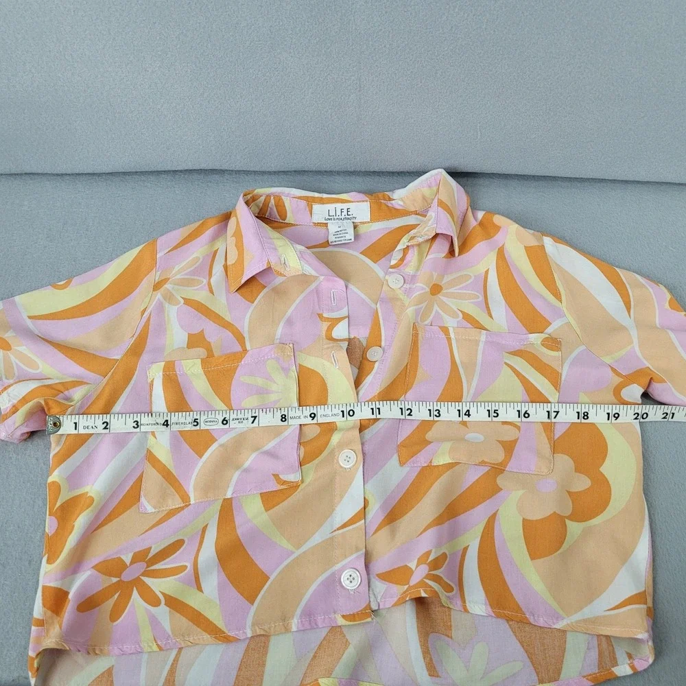 L.I.F.E. Shorts Set Retro Psychedelic Floral Orange Pink Rayon 2pc Medium